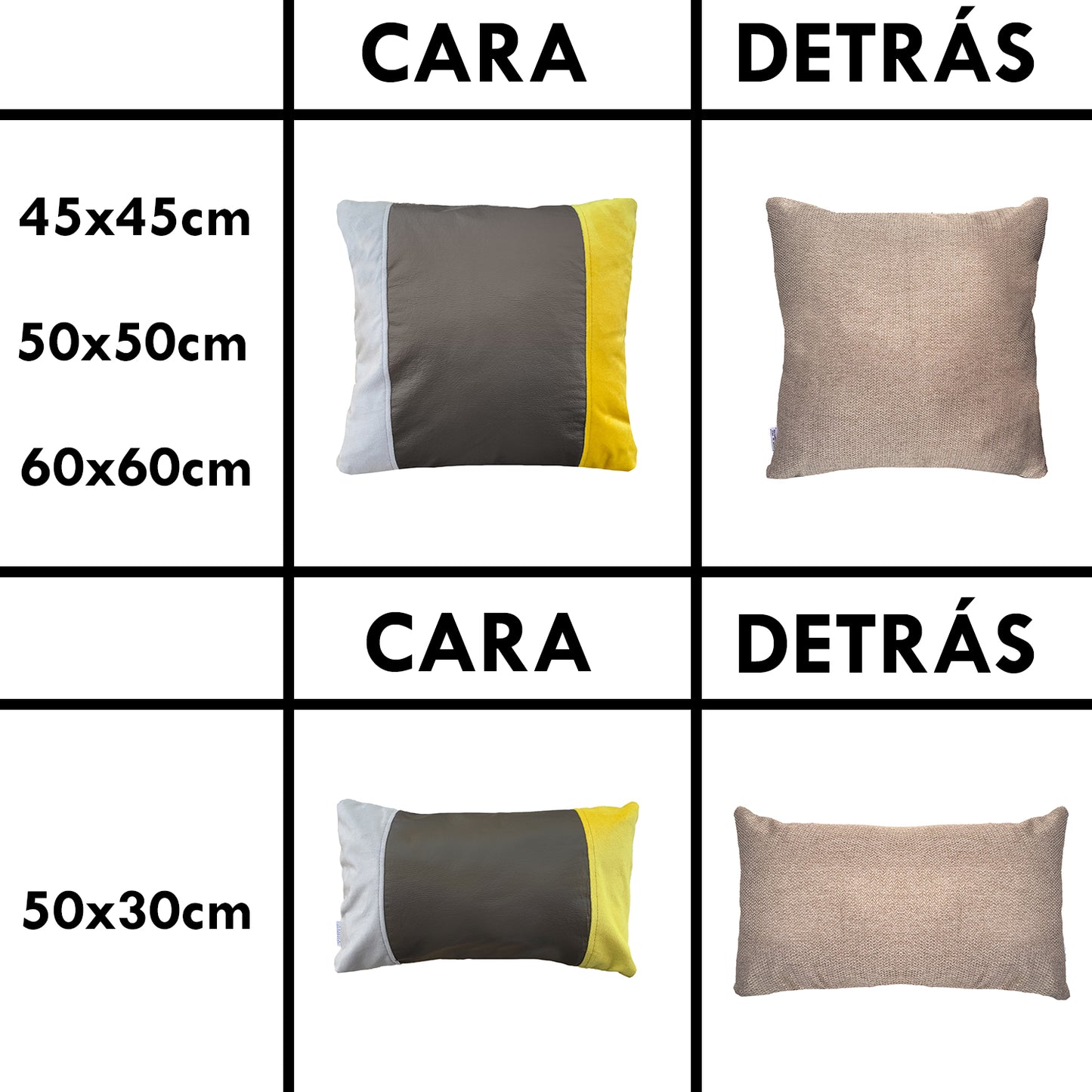 Funda Cojín Decorativo EcoCuero Cafe Beige Amarillo