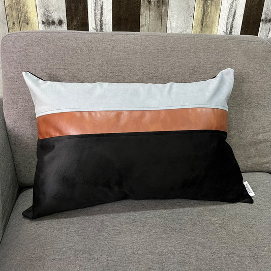 Funda Cojín Decorativo diseño Negro Gris Ecocuero