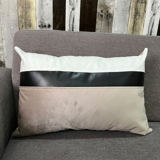 Funda Cojín Decorativo diseño Blanco Beige Negro Ecocuero