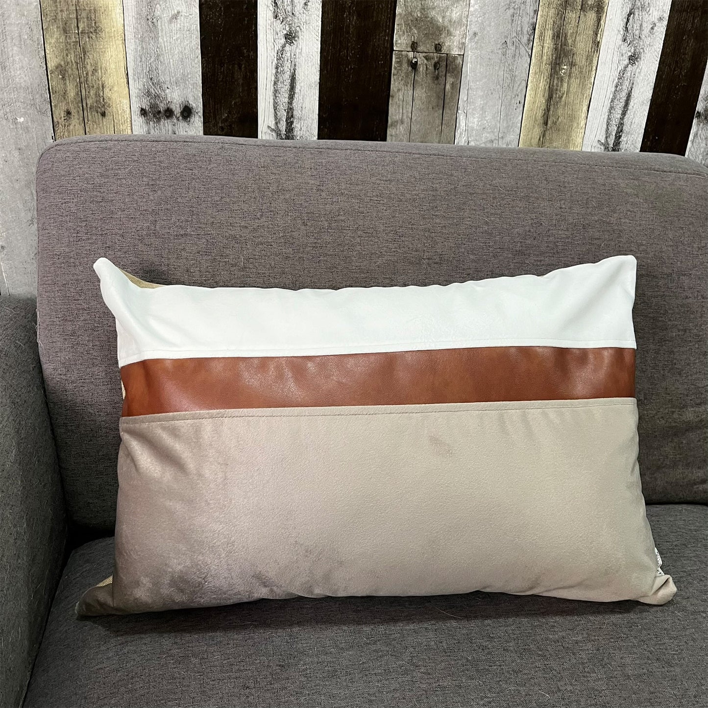 Funda Cojín Decorativo diseño Blanco Beige Ecocuero