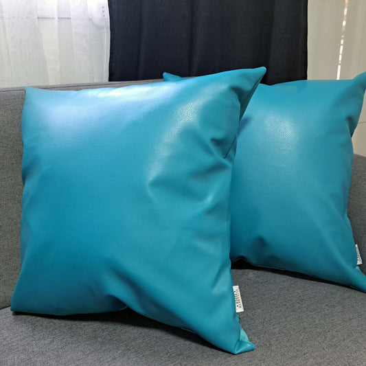 Funda Cojín Decorativo EcoCuero Turquesa