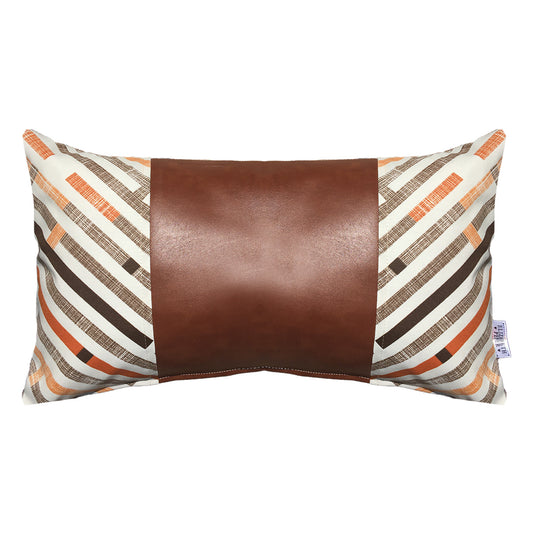 Funda Cojín Decorativo EcoCuero Naranjo y Beige