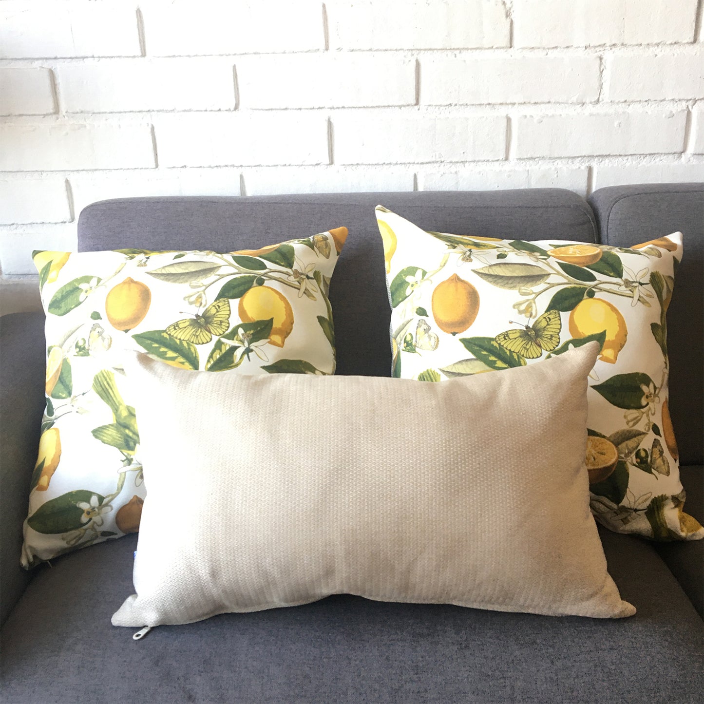 Funda Cojín Decorativo diseño Limones Amarillo Verde y Beige