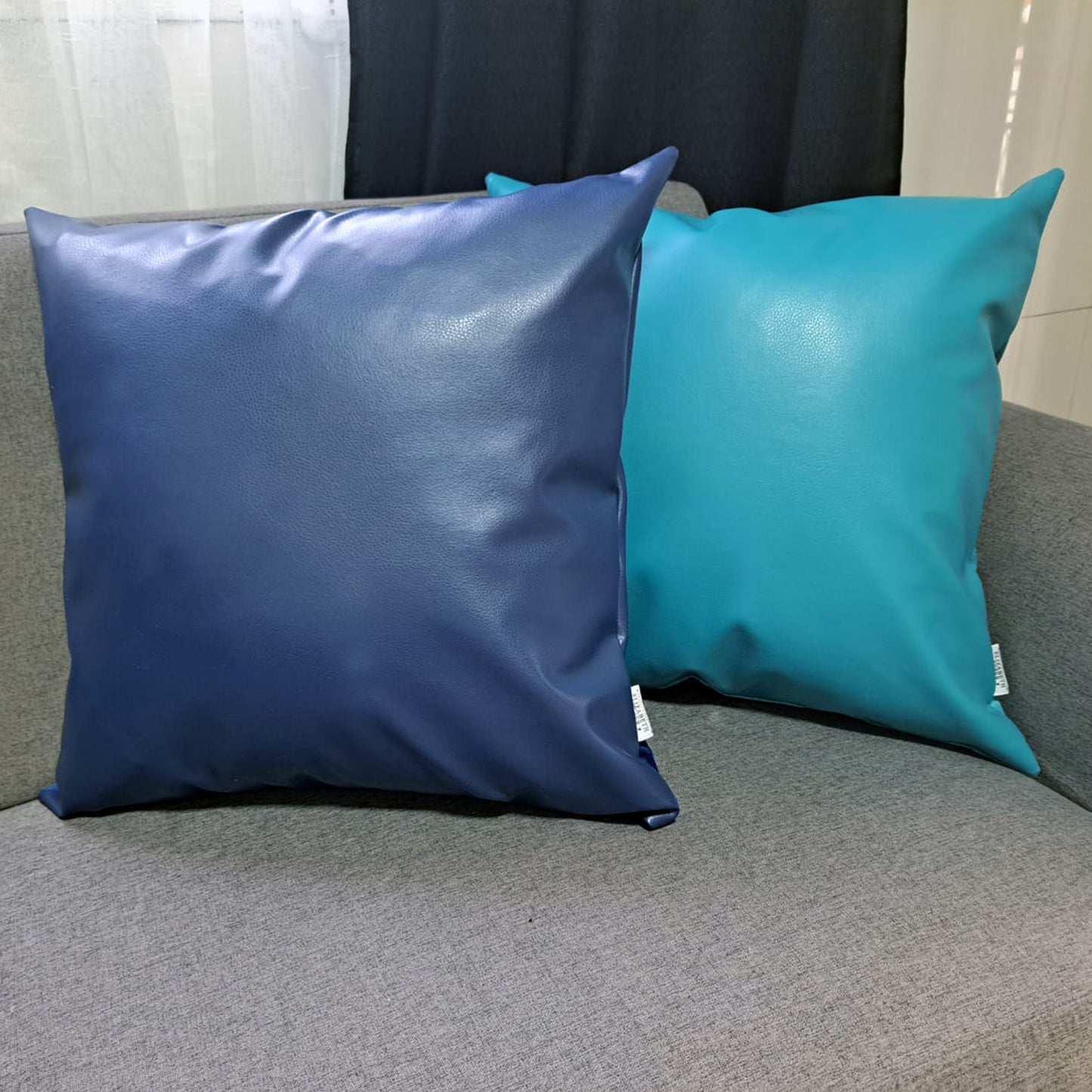 Funda Cojín Decorativo EcoCuero Azul