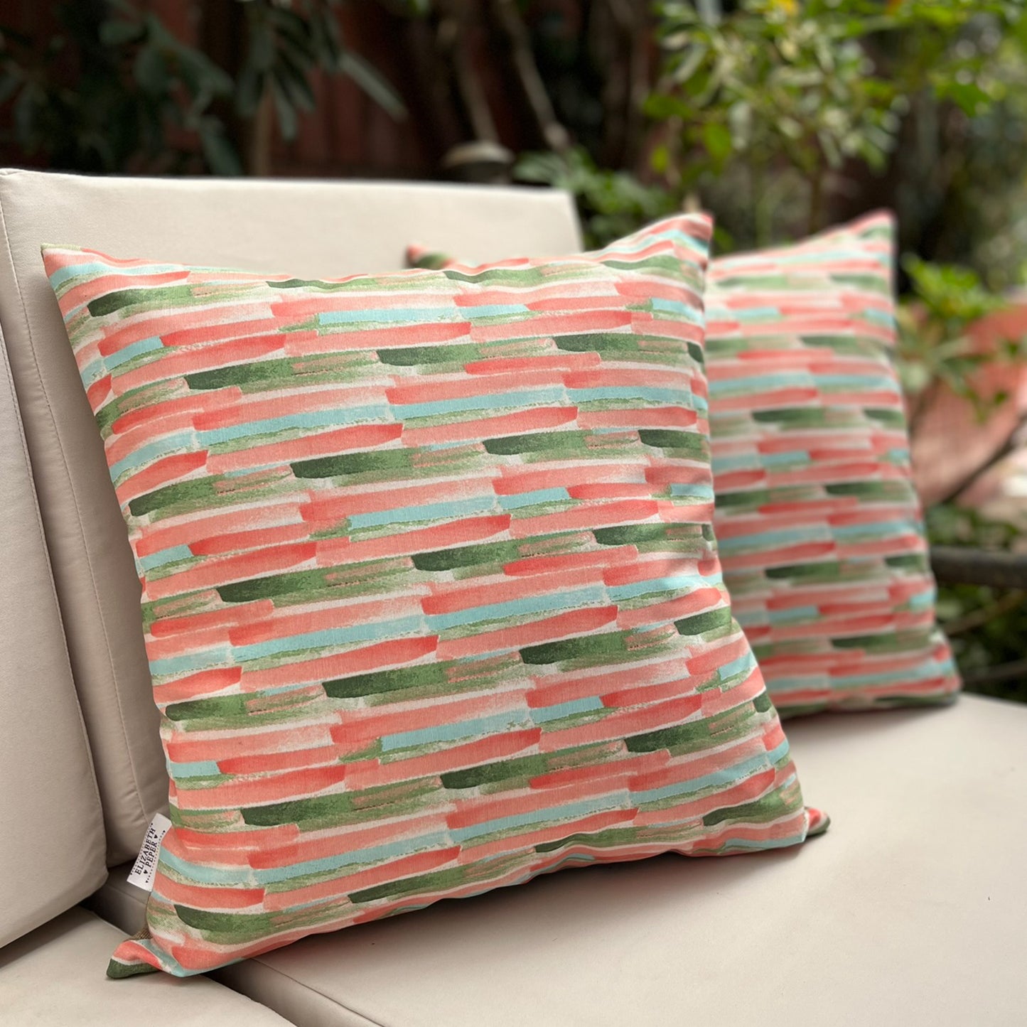 Funda Cojin Decorativo Diseño Pinceles Rosa Verde