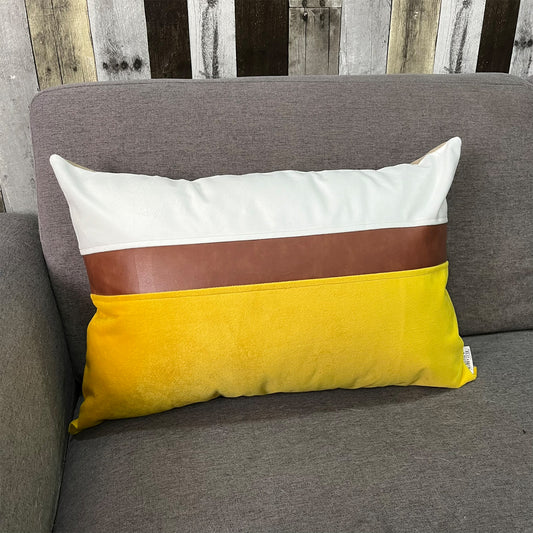 Funda Cojín Decorativo diseño Amarillo Blanco Ecocuero