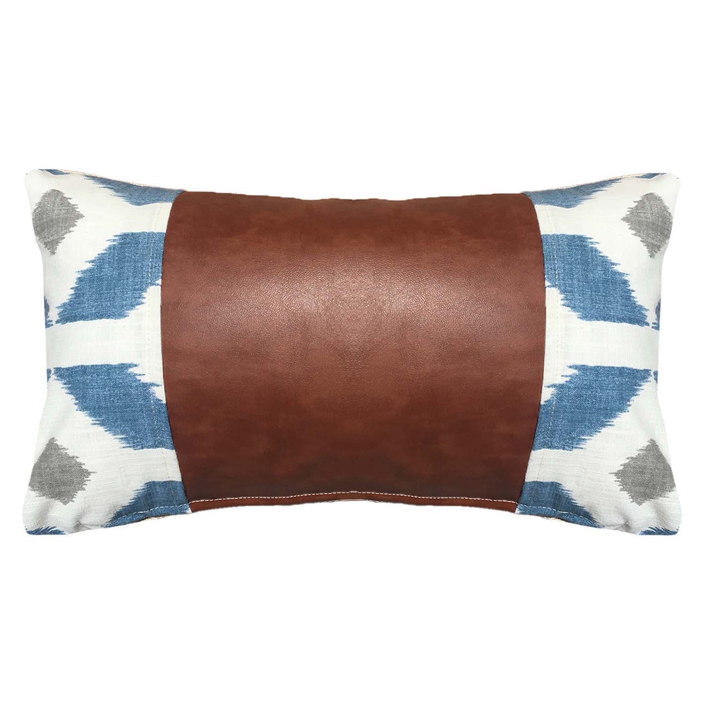 Funda Cojín Decorativo EcoCuero Azul y Beige