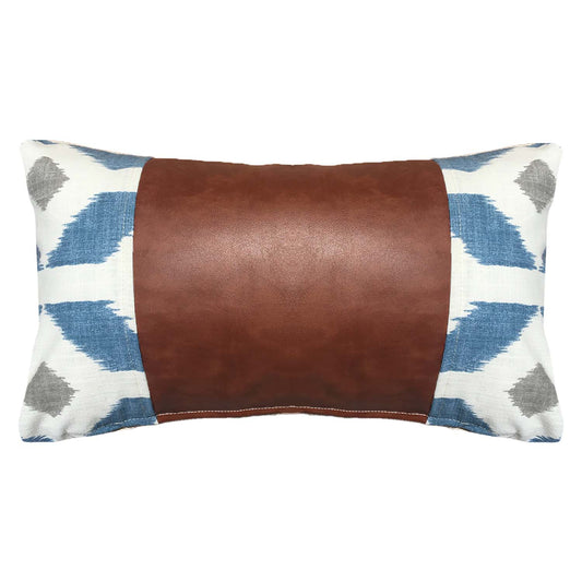Funda Cojín Decorativo EcoCuero Azul y Beige