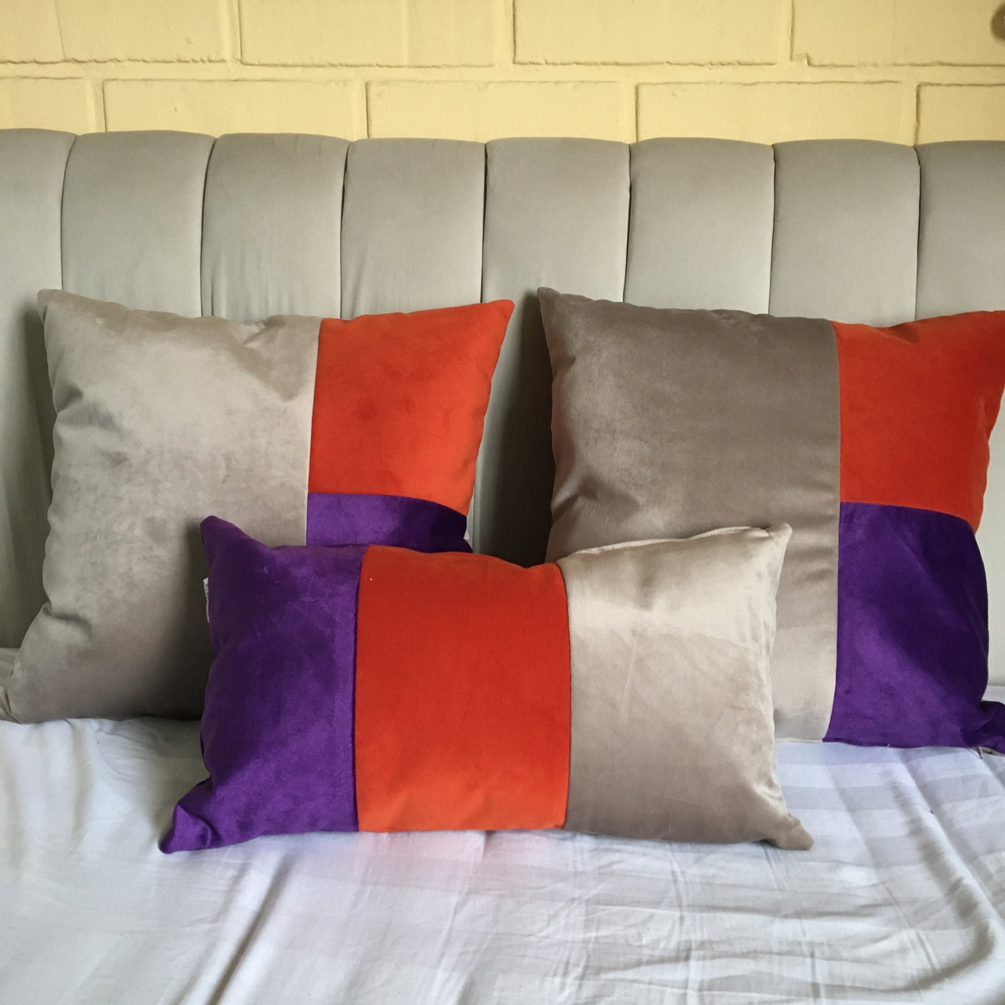 Funda Cojín Decorativo diseño Beige Naranjo y Morado