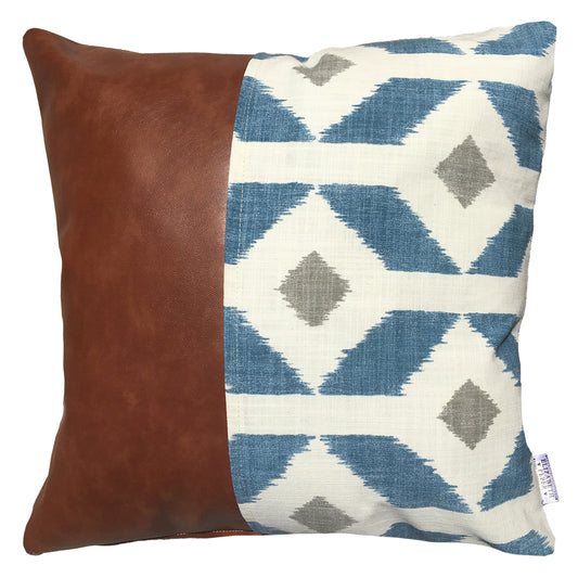 Funda Cojín Decorativo EcoCuero Azul y Beige