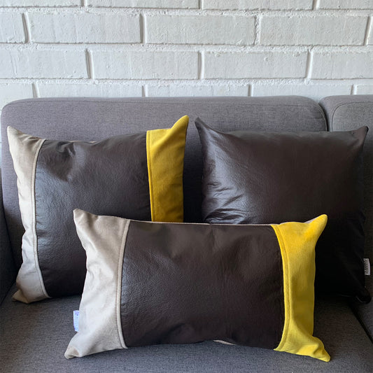 Funda Cojín Decorativo EcoCuero Cafe Beige Amarillo