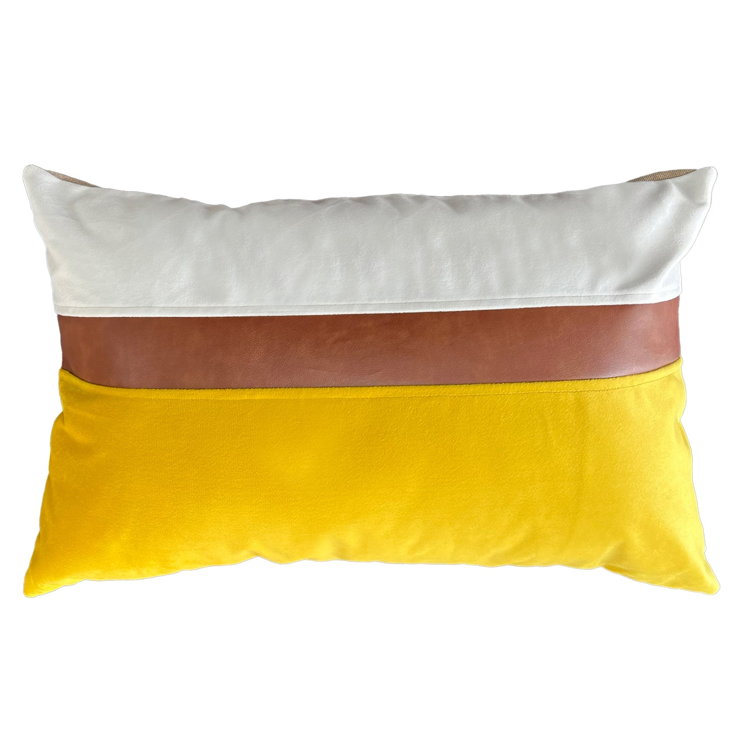 Funda Cojín Decorativo diseño Amarillo Blanco Ecocuero
