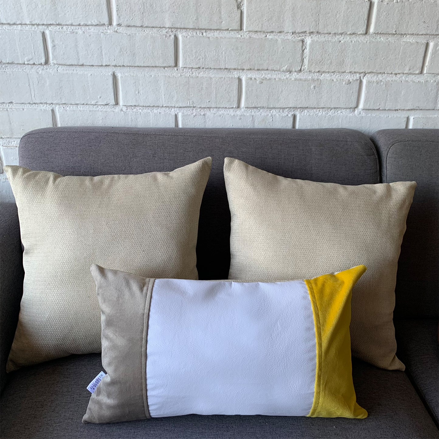 Funda Cojín Decorativo EcoCuero Blanco Beige Amarillo