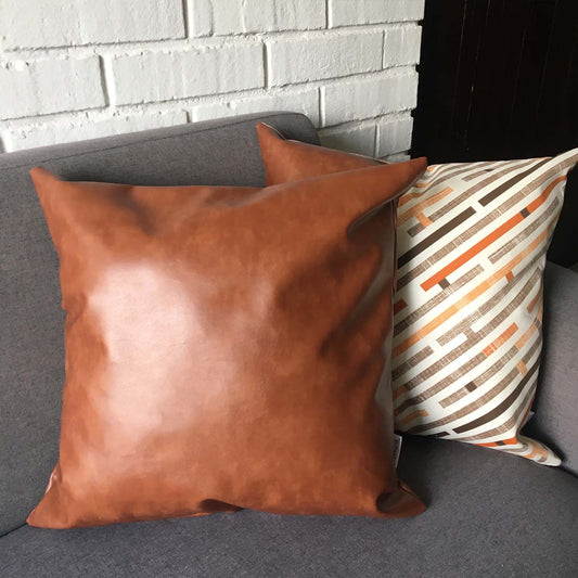Funda Cojín Decorativo EcoCuero Café