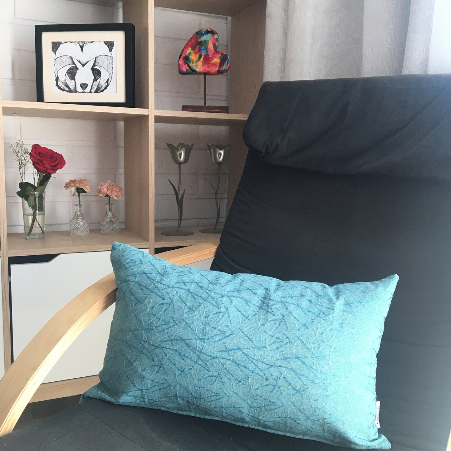 Funda para Cojín Decorativo Turquesa con Textura