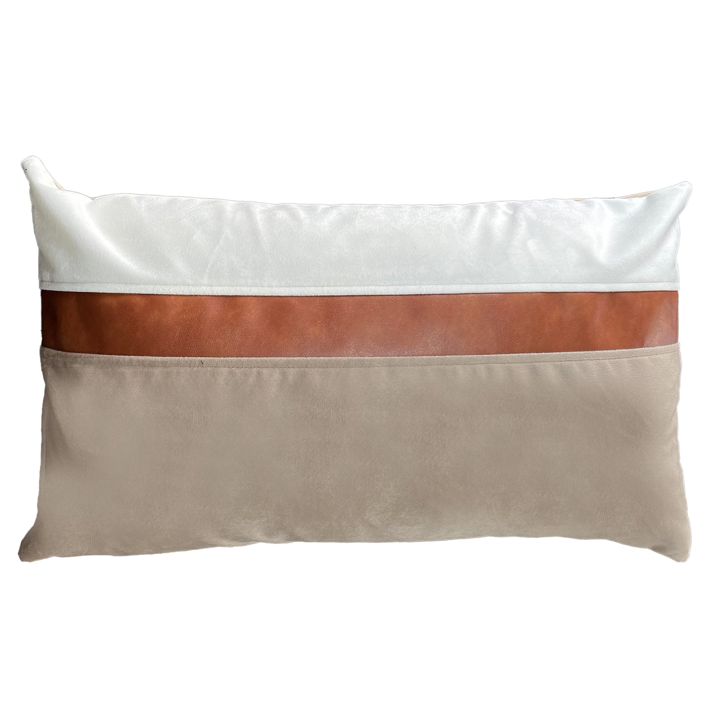 Funda Cojín Decorativo diseño Blanco Beige Ecocuero