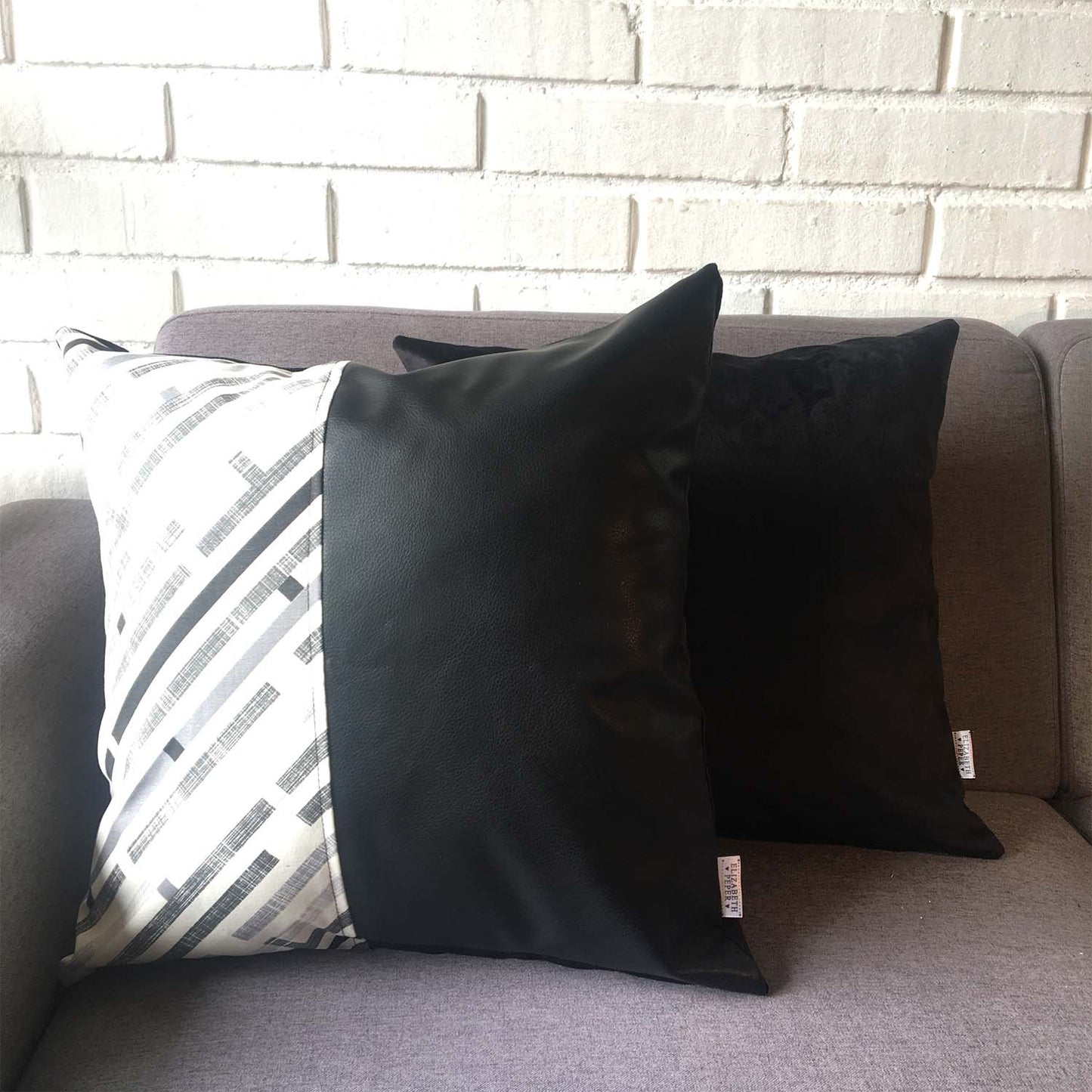 Funda Cojín Decorativo EcoCuero Gris y Negro