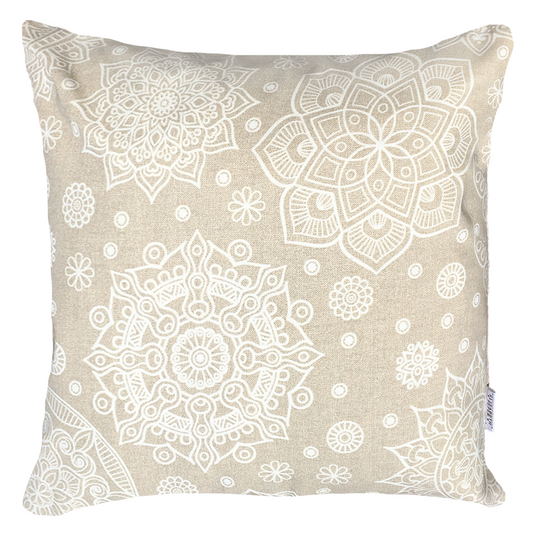 Funda Cojín Decorativo diseño Mandalas Crema y Blanco