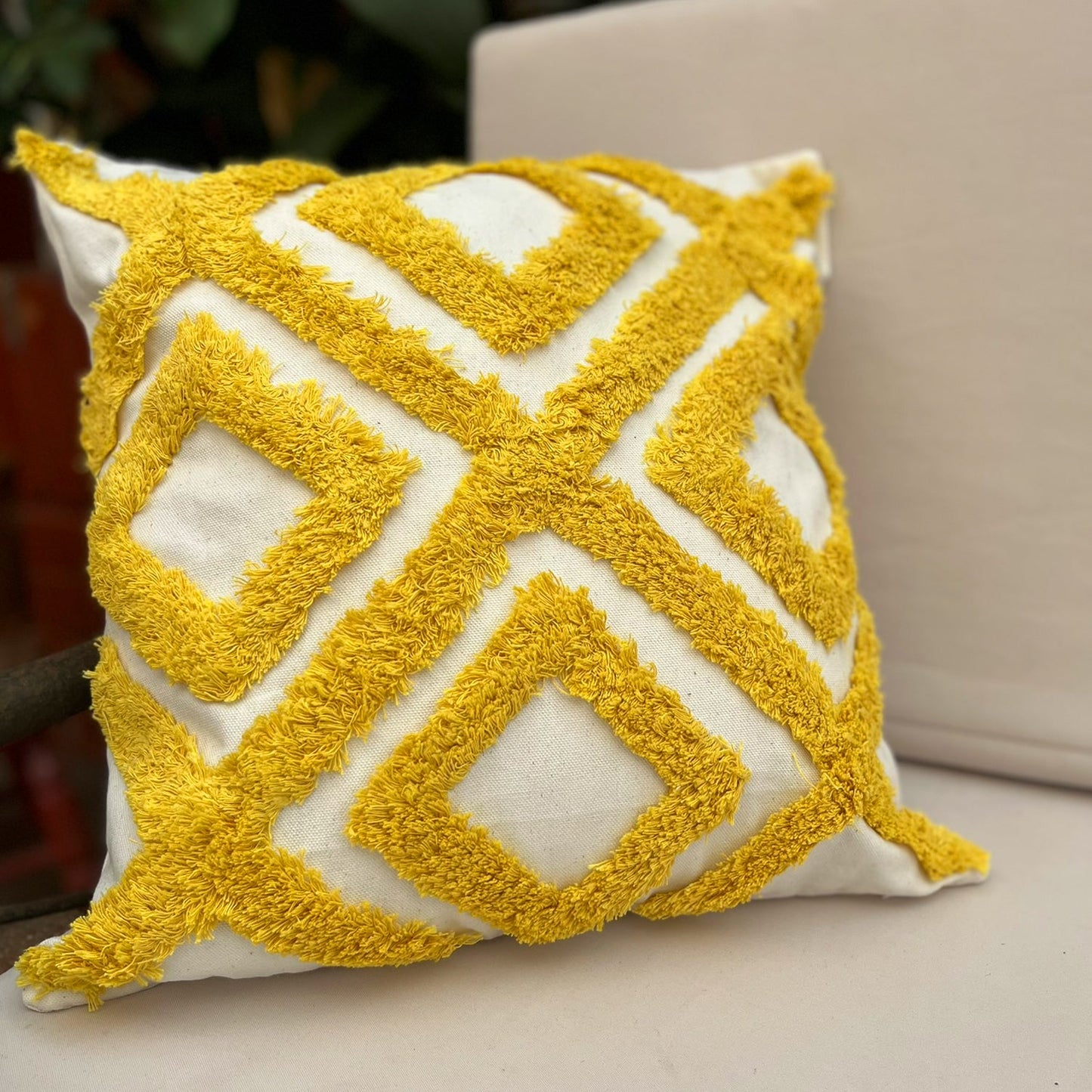 Funda Cojin Decorativo Diseño Rombo Amarillo