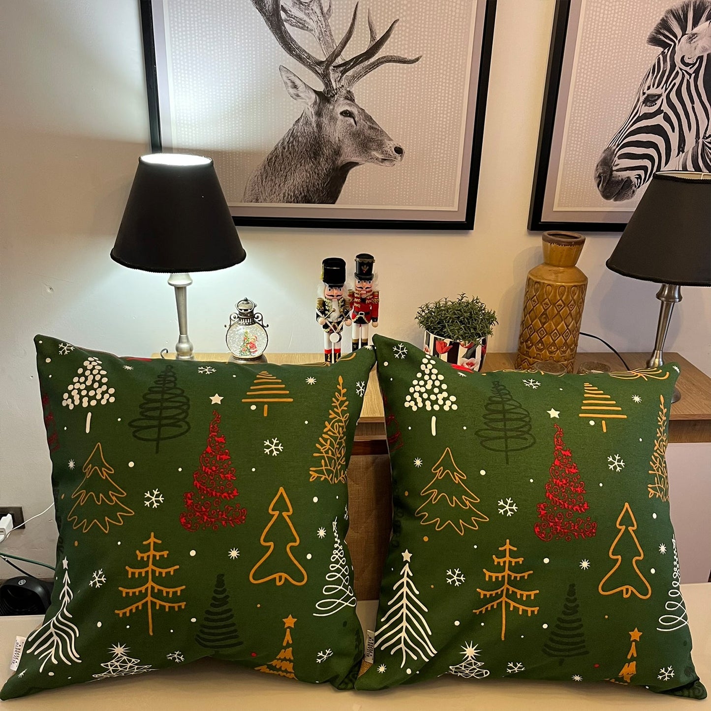 Funda Cojin Decorativo Diseño Festivo Verde