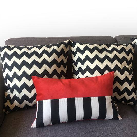 Funda Cojín Decorativo diseño Suave Rojo Rayas Blanco y Negro