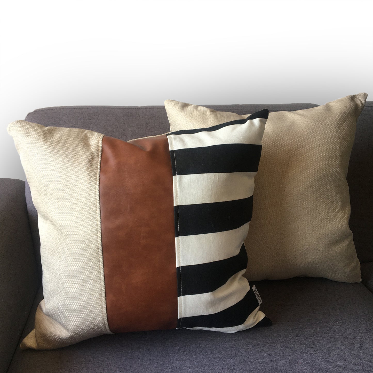 Funda Cojín Decorativo EcoCuero Rayas Blanco y Negro