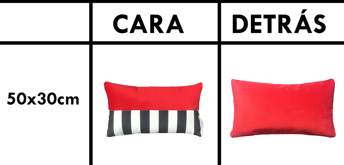 Funda Cojín Decorativo diseño Suave Rojo Rayas Blanco y Negro