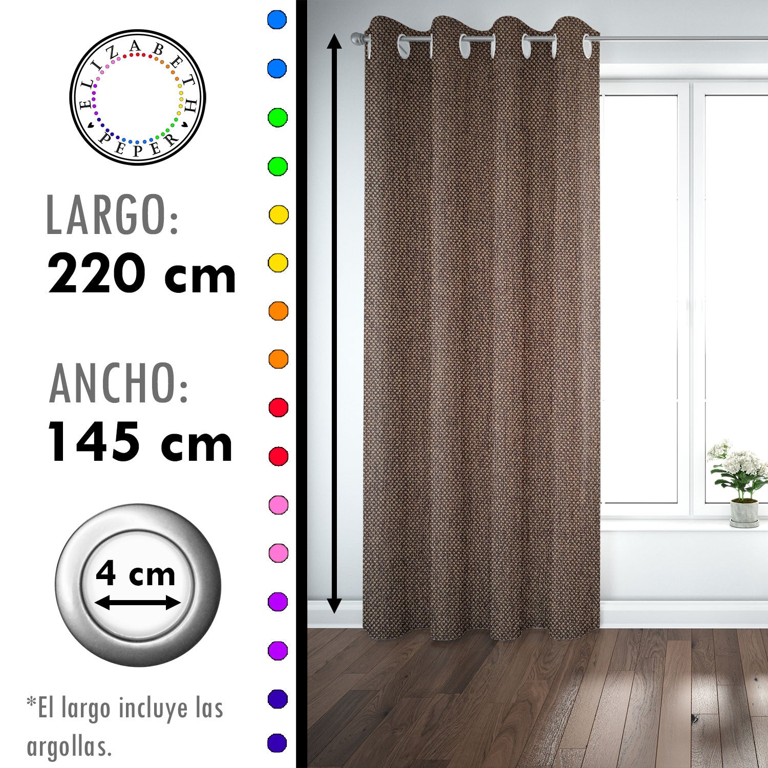 Set de Cortinas Textura Lino 2 Paños de 145 x 220 cm Café