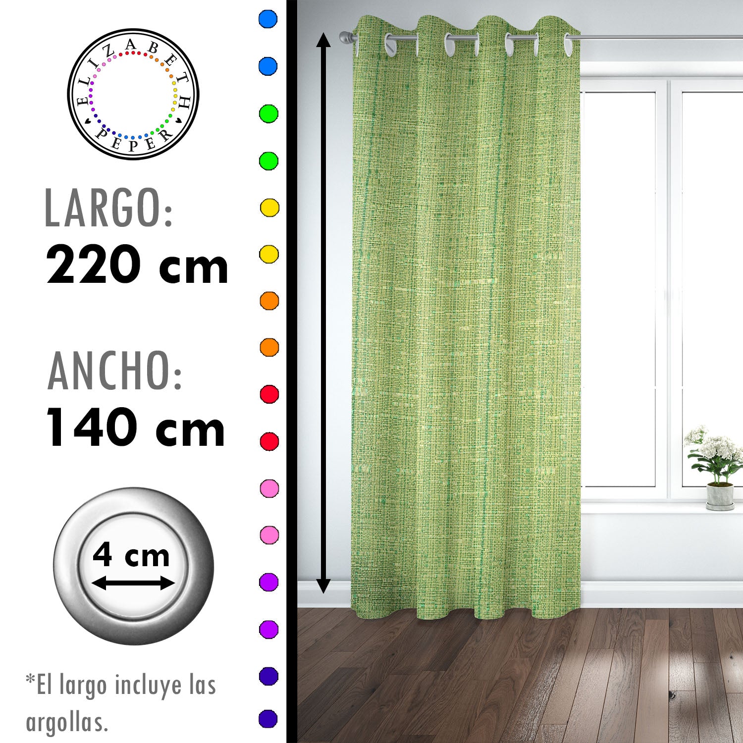 Set de Cortinas Hogar 2 Paños de 140 x 220 cm Verde