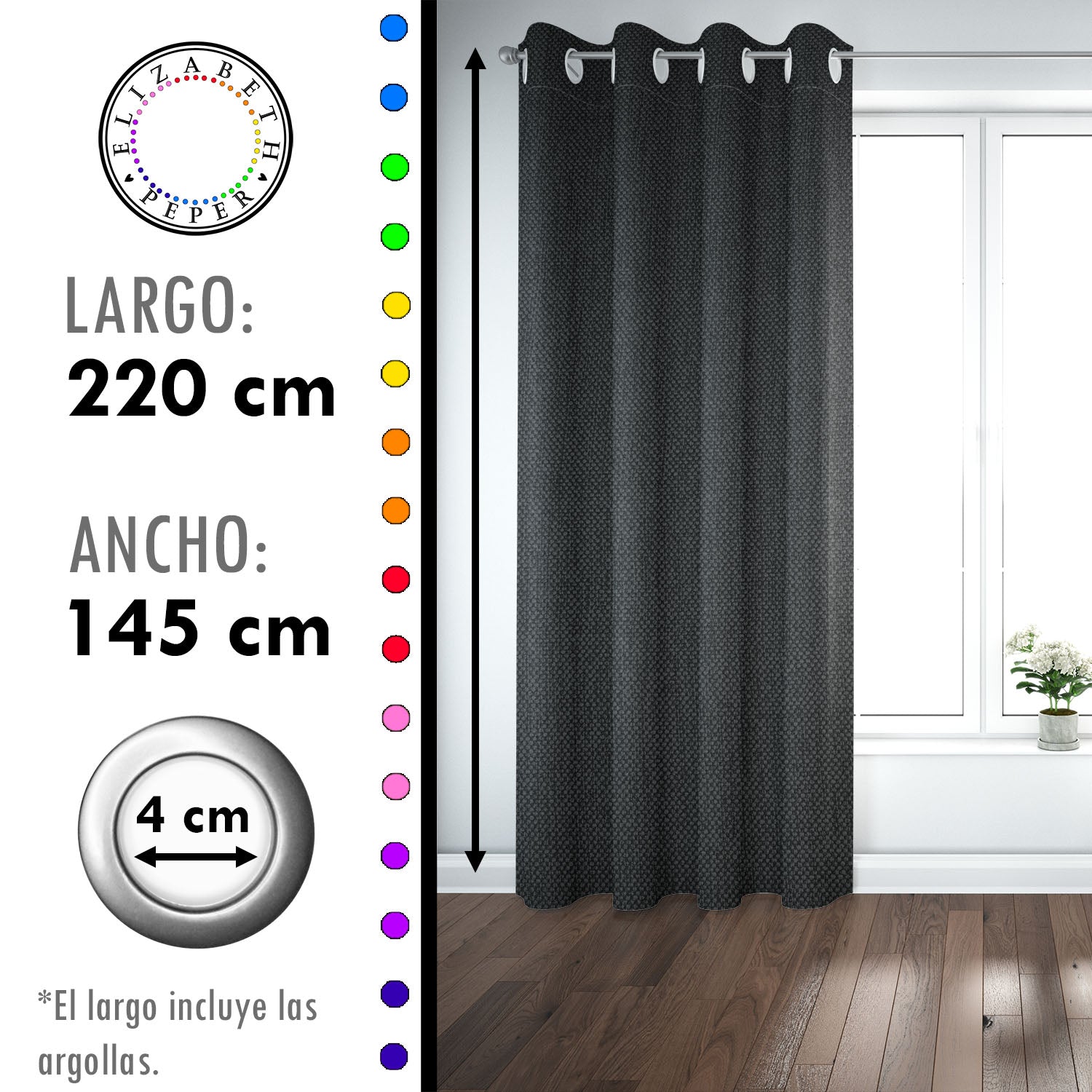 Set de Cortinas Textura Lino 2 Paños de 145 x 220 cm Negro