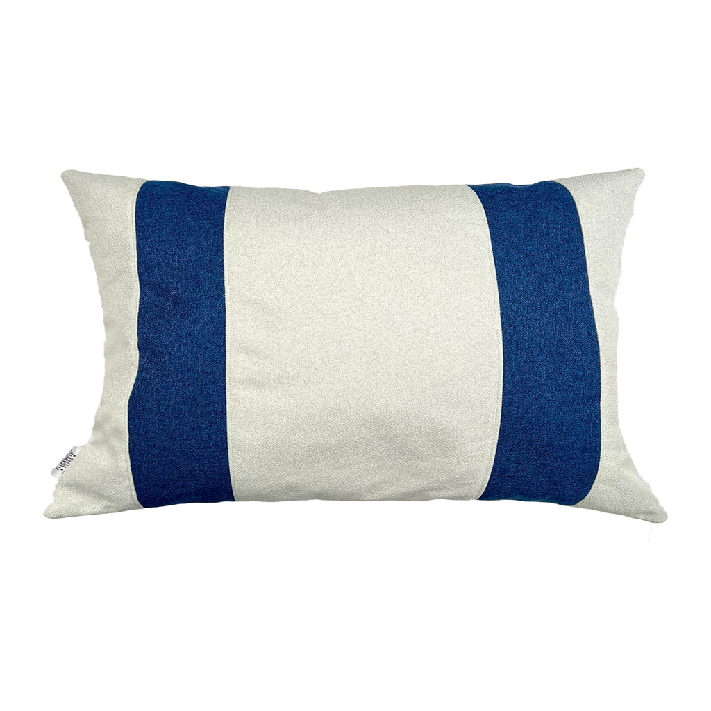 Funda Cojin Decorativo Diseño Lino Azul Blanco