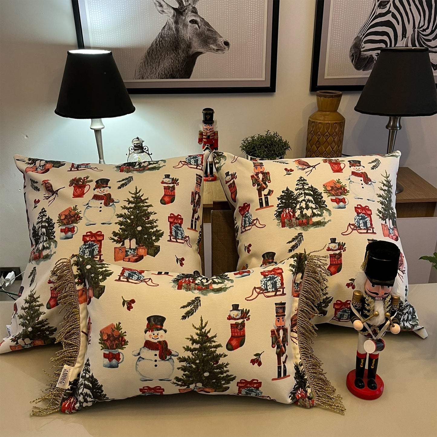 Funda Cojin Decorativo Diseño Navideño Blanco