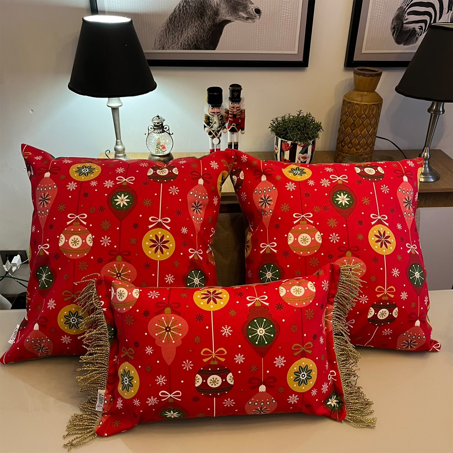 Funda Cojin Decorativo Diseño Festivo Rojo