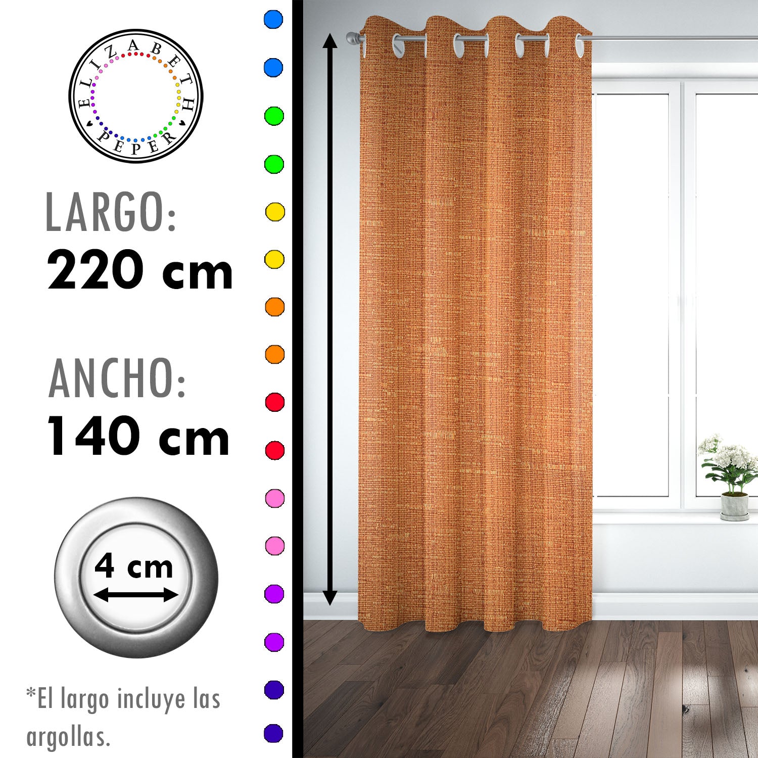 Set de Cortinas Hogar 2 Paños de 140 x 220 cm Naranja