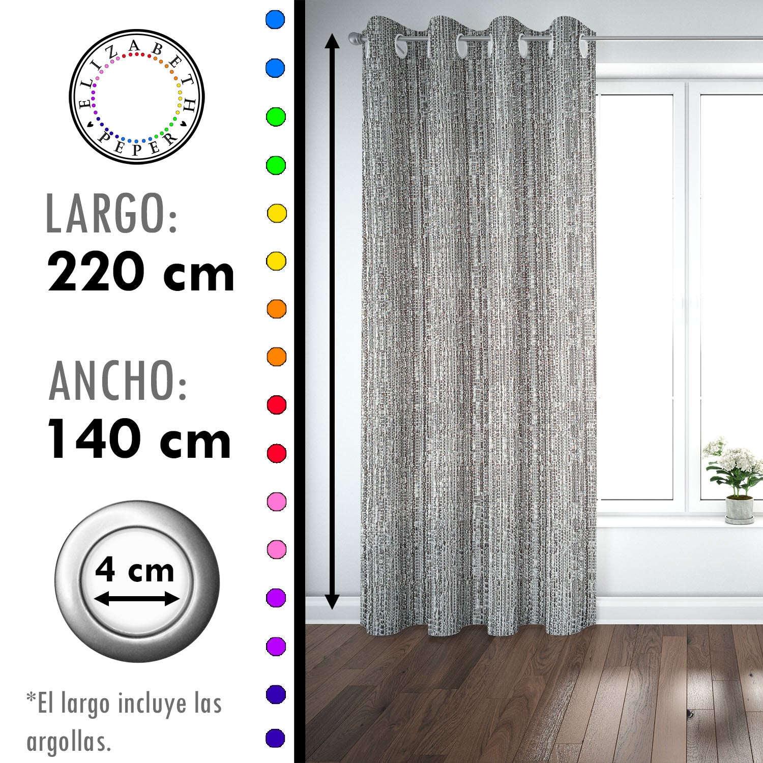 Set de Cortinas Hogar 2 Paños de 140 x 220 cm Gris