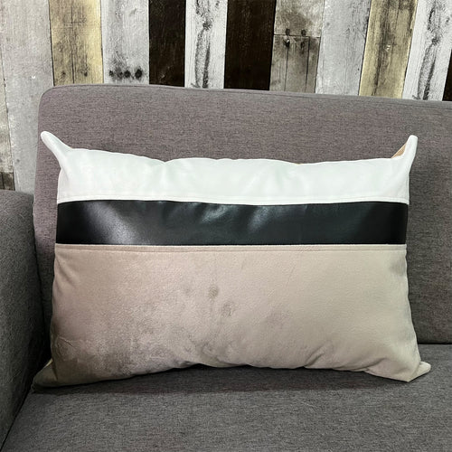 Funda Cojín Decorativo diseño Blanco Beige Negro Ecocuero