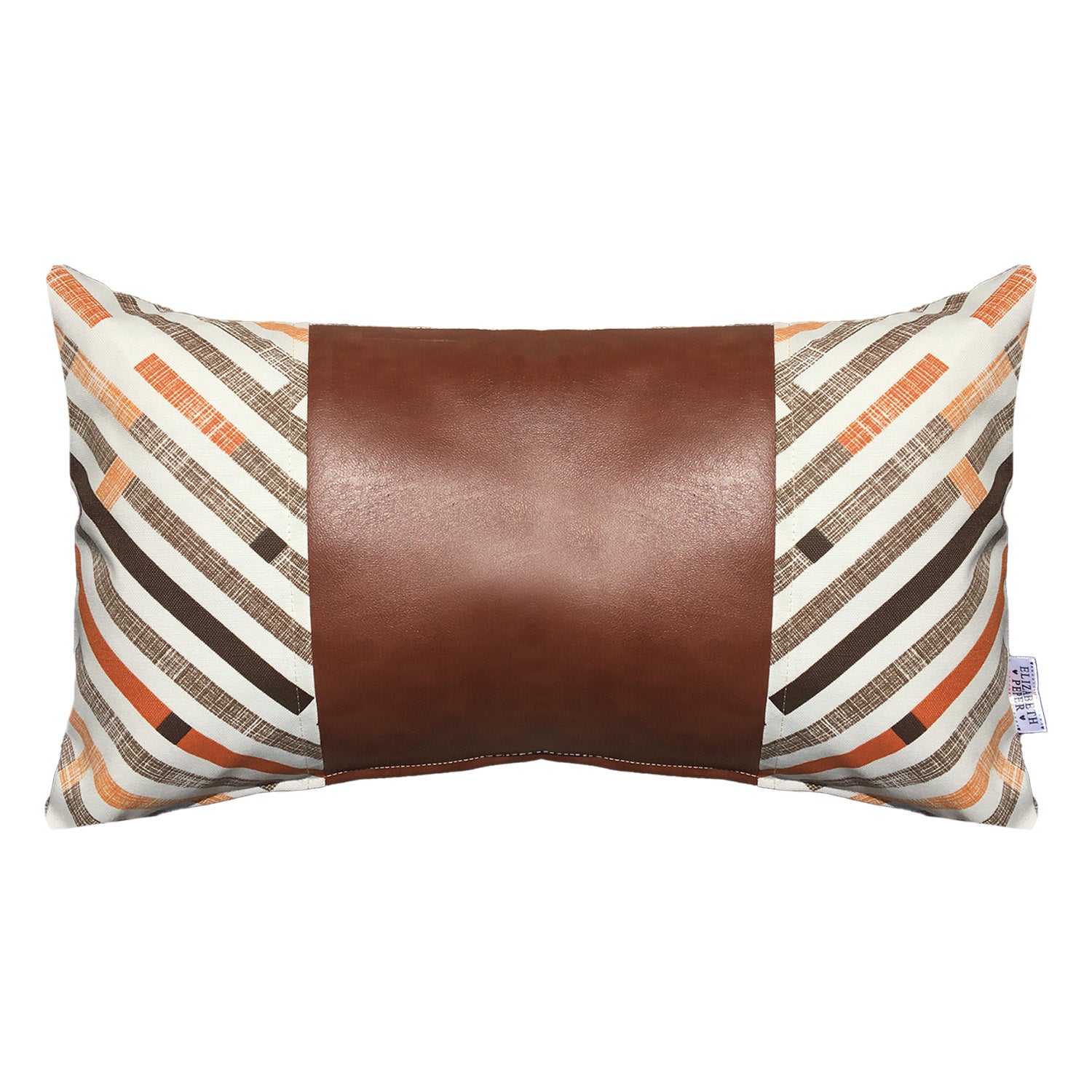 Funda Cojín Decorativo EcoCuero Naranjo y Beige