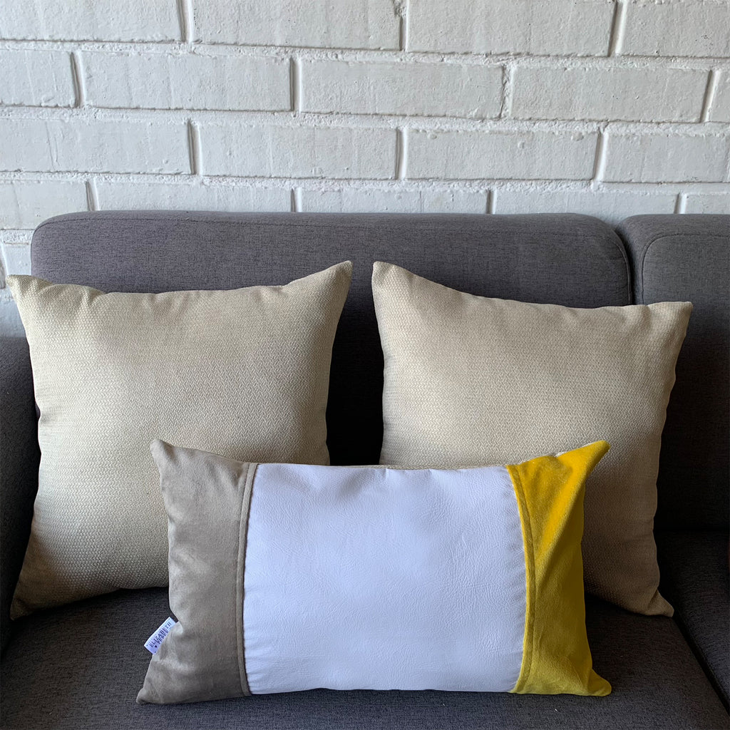 Funda Cojín Decorativo EcoCuero Blanco Beige Amarillo