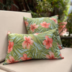 Funda Cojin Decorativo Diseño Hibisco Rosa Verde