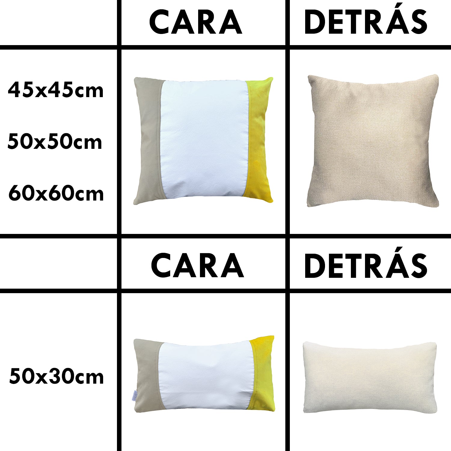 Funda Cojín Decorativo EcoCuero Blanco Beige Amarillo