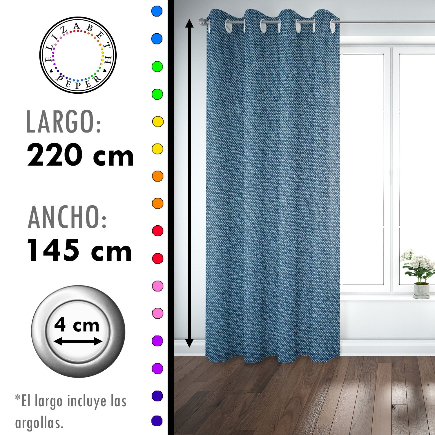 Set de Cortinas Textura Lino 2 Paños de 145 x 220 cm Azul