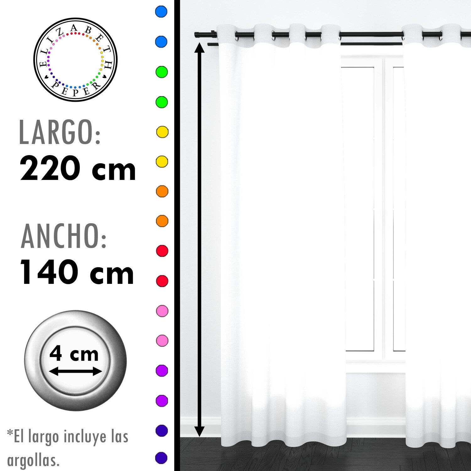 Set de Cortinas Visillo 2 Paños de 140 x 220 cm Blanco