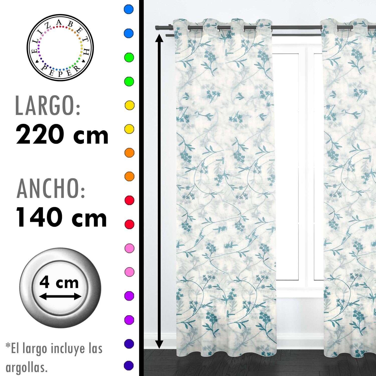 Set de Cortinas Visillo 2 Paños de 140 x 220 cm Turquesa
