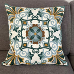 Funda Cojin Decorativo Diseño Azulejo Turquesa