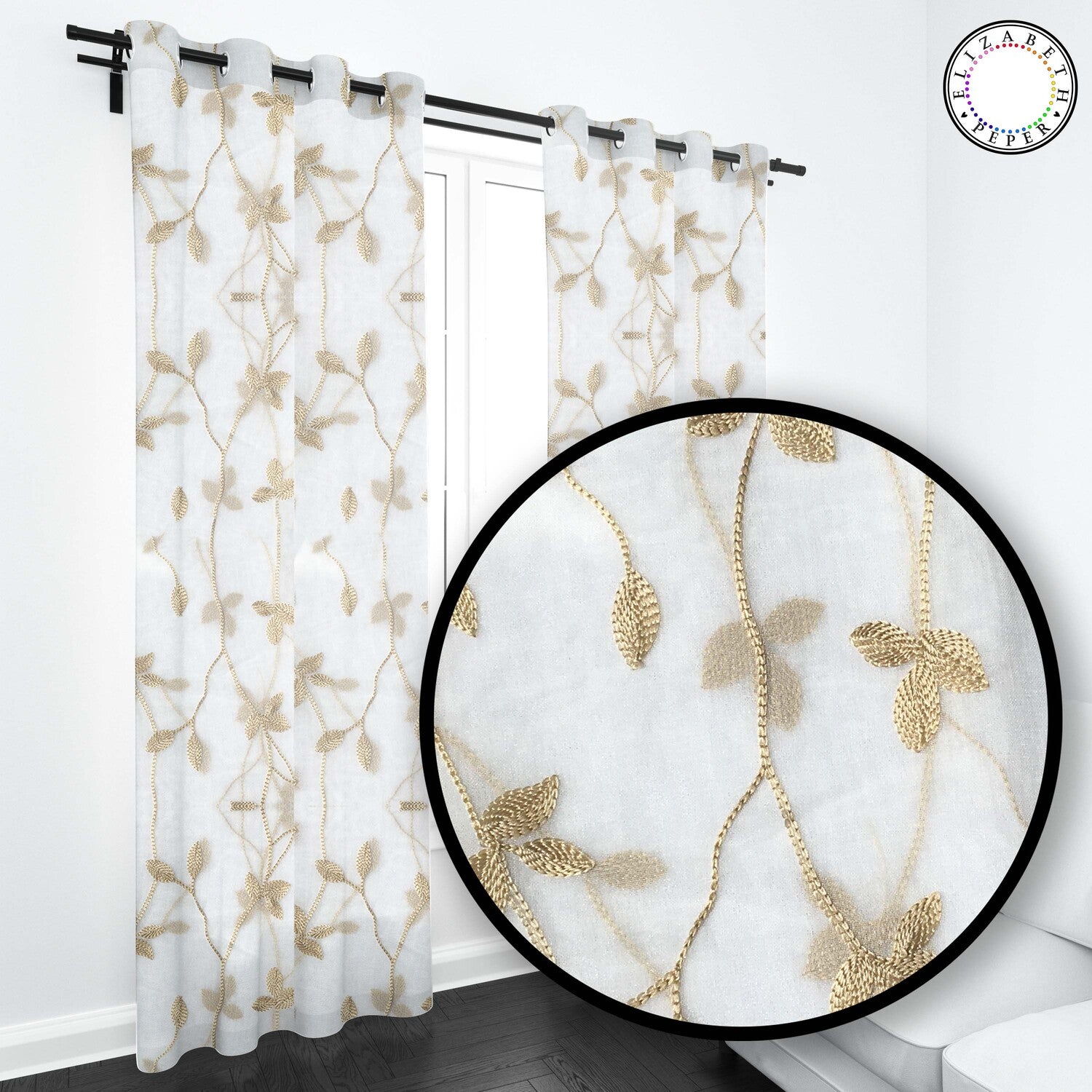 Set de Cortinas Visillo 2 Paños de 140 x 220 cm Dorado