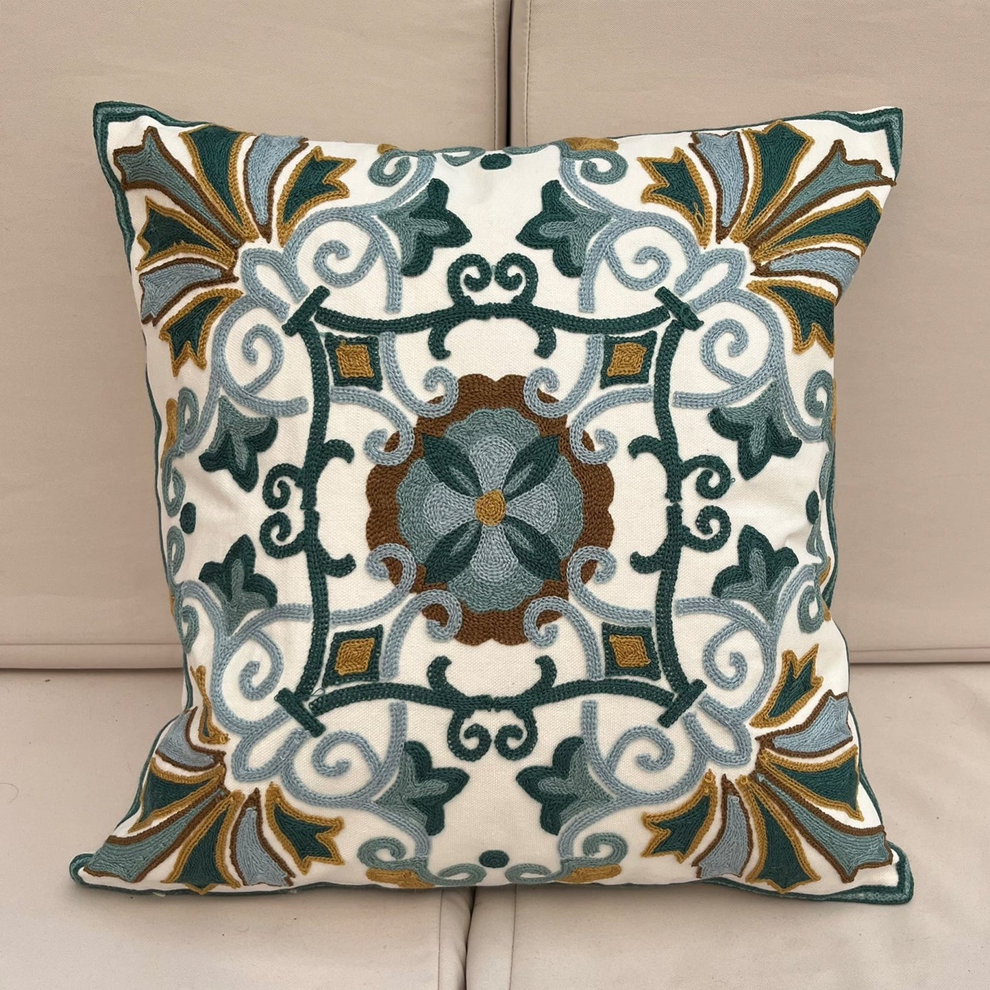 Funda Cojin Decorativo Diseño Azulejo Turquesa