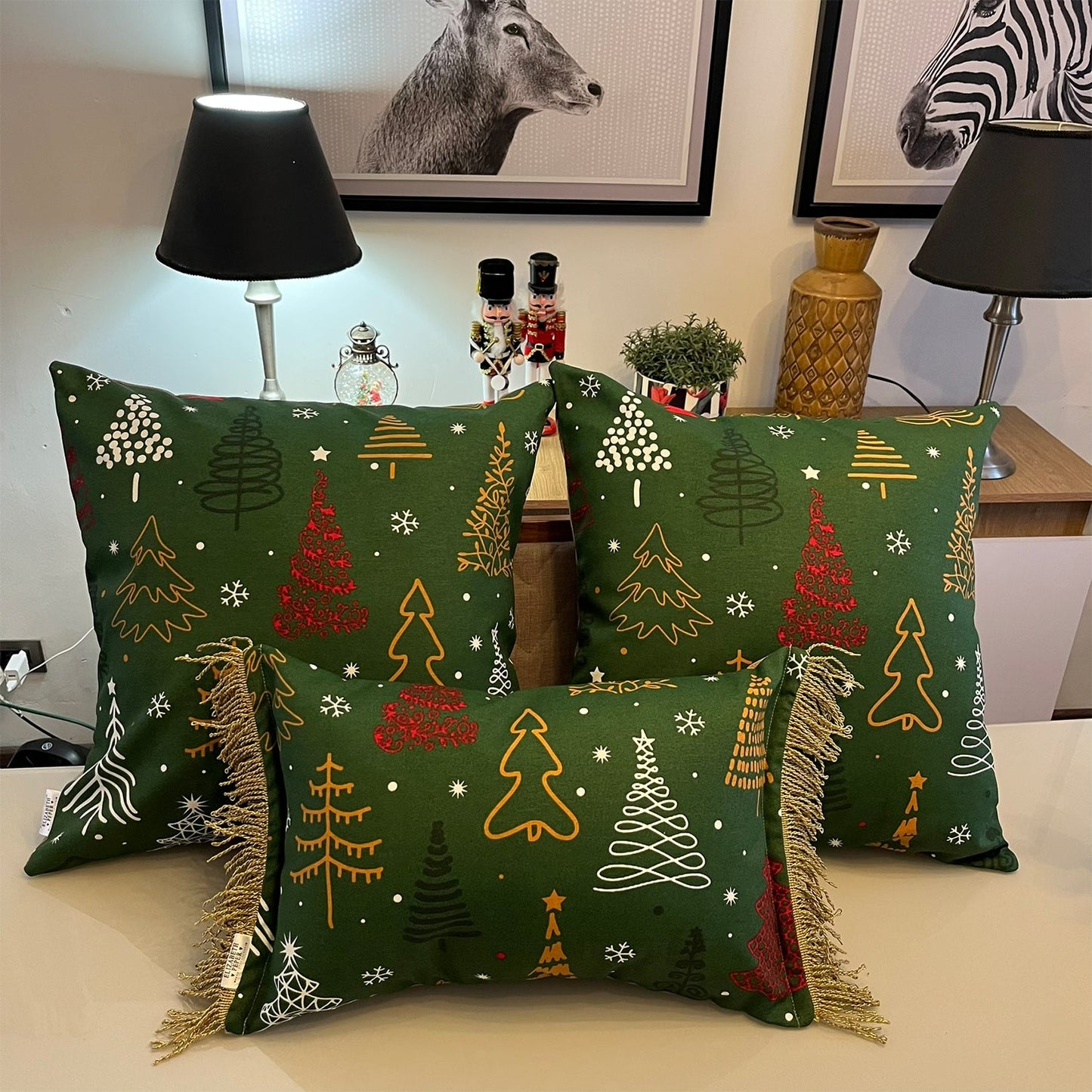 Funda Cojin Decorativo Diseño Festivo Verde