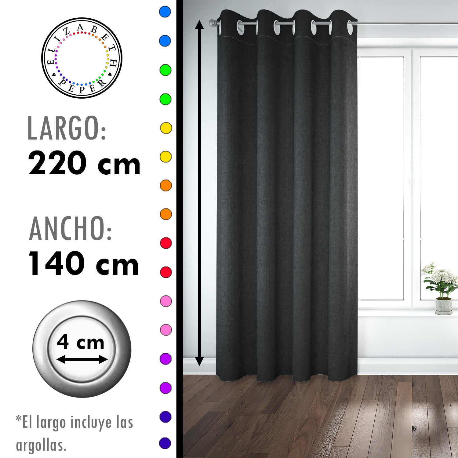 Set de Cortinas Blackout 2 Paños de 140 x 220 cm Negro