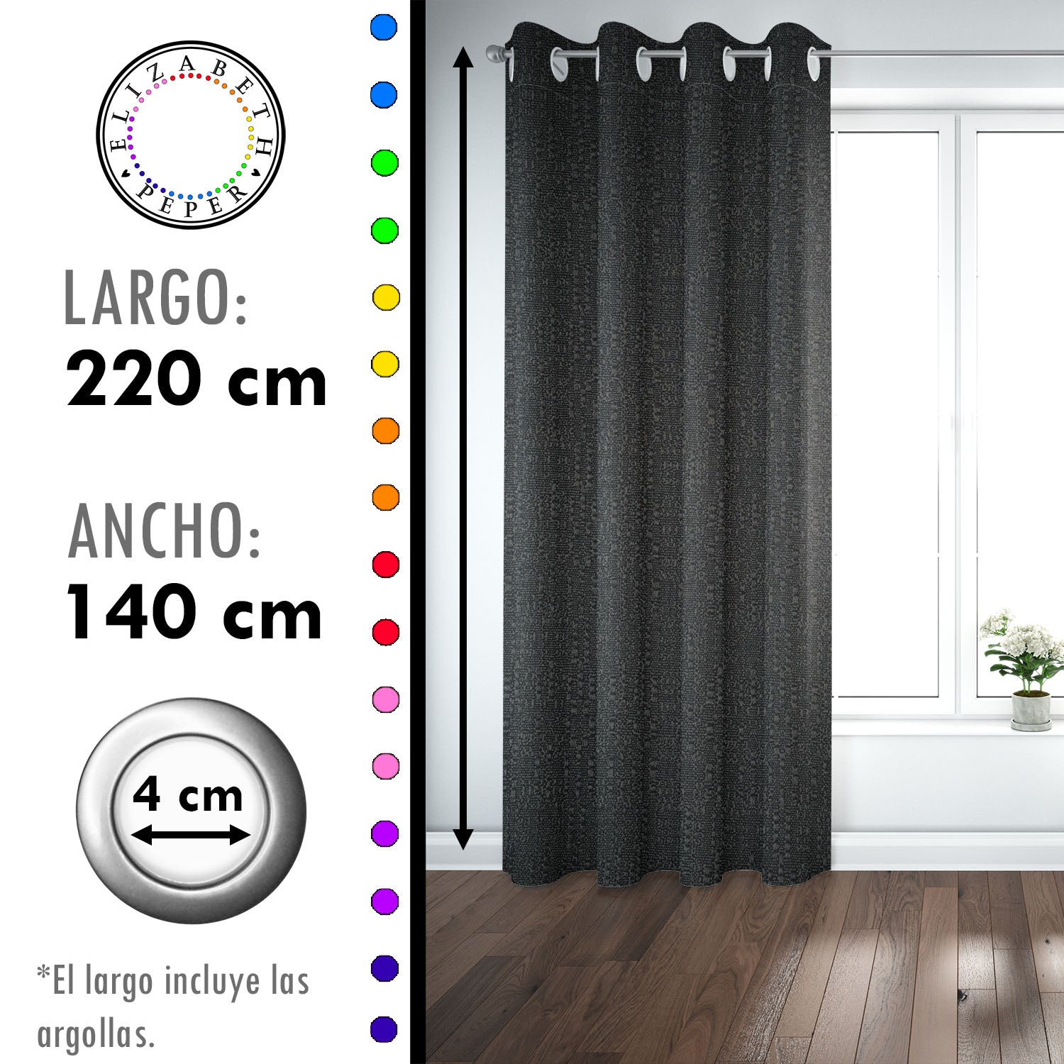 Set de Cortinas Hogar 2 Paños de 140 x 220 cm Negro
