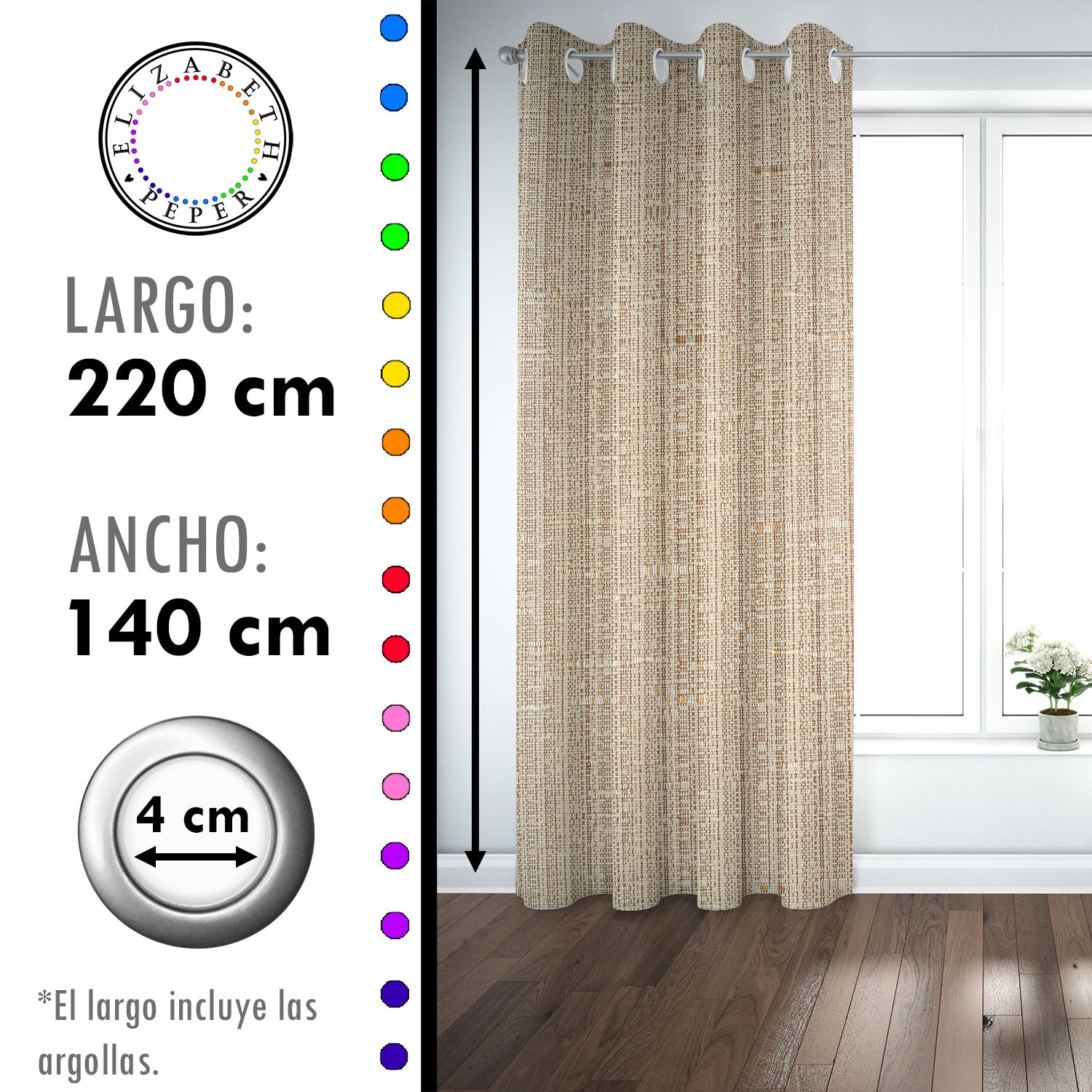 Set de Cortinas Hogar 2 Paños de 140 x 220 cm Beige